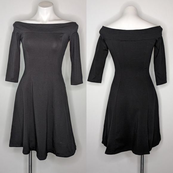 Modcloth Dresses & Skirts - Modcloth black 1/2 sleeve off the shoulder knee length dress S